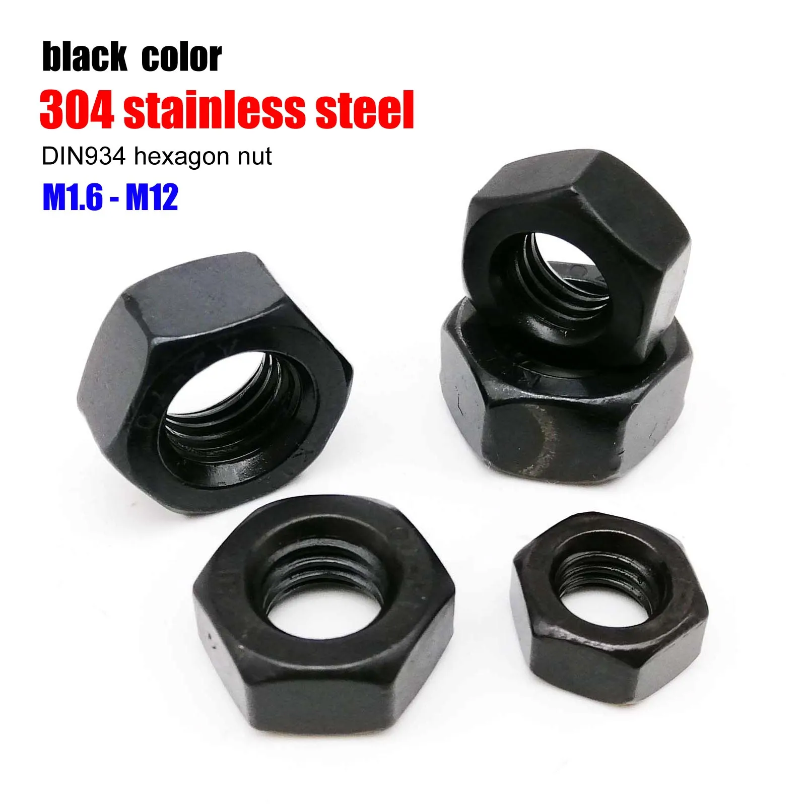 M1.6 M2 M2.5 M3 M3.5 M4 M5 M6 M8 M10 M12 DIN934 Color negro 304 A2-70 tuerca hexagonal de acero inoxidable tuerca hexagonal rosca métrica