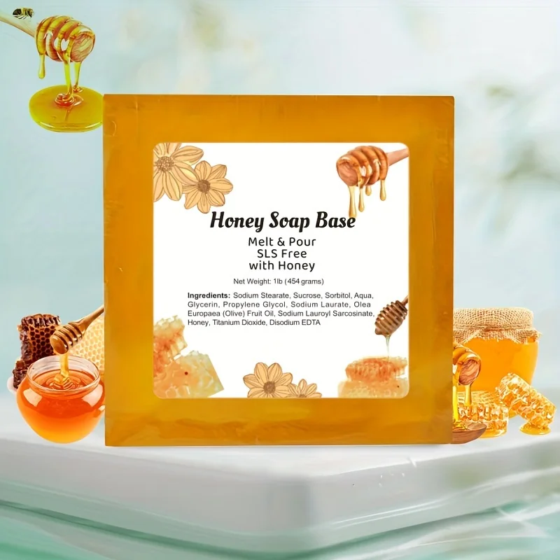 1lb/454g Honey Melt and Pour Soap Base SLS/SLES Free for DIY Handmade Soap, for Crafting and Soap Making, Easy to Cut, Unscented