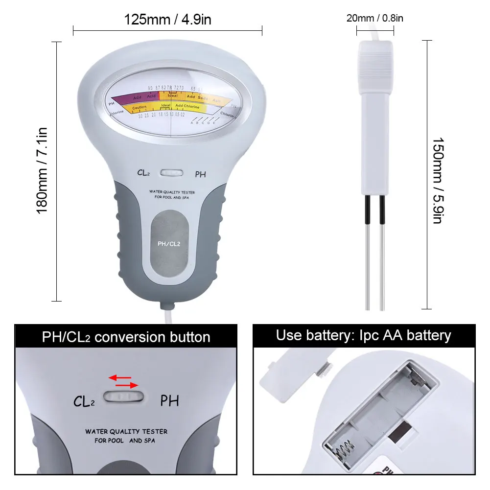 New 2 in 1 PH Chlorine Meter Chlorine Tester PH Tester Chlorine Water Quality Testing Device CL2 Measuring For Pool Swimming