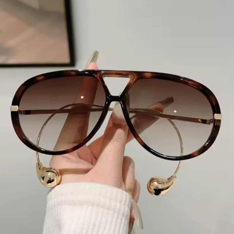 Luxe merkontwerper oversized pilotenzonnebril dames voor heren 2025, populaire vintage zonnebril, punk dubbele brugbril