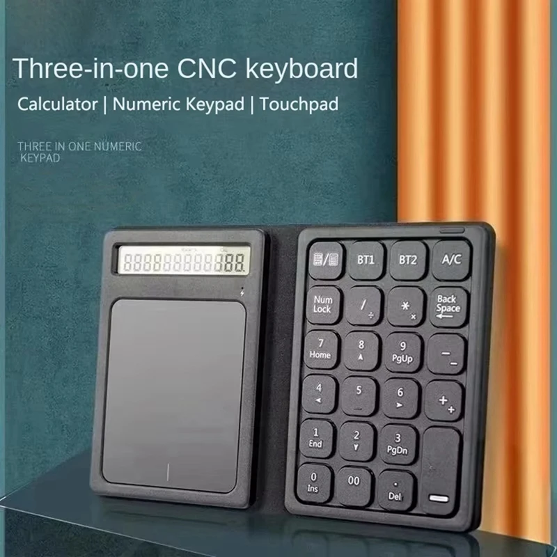 Foldable Bluetooth Numberic Keyboard with Touchpad Portable 3in1 Calculator Wireless Number Keypad for PC Laptop-PZZW