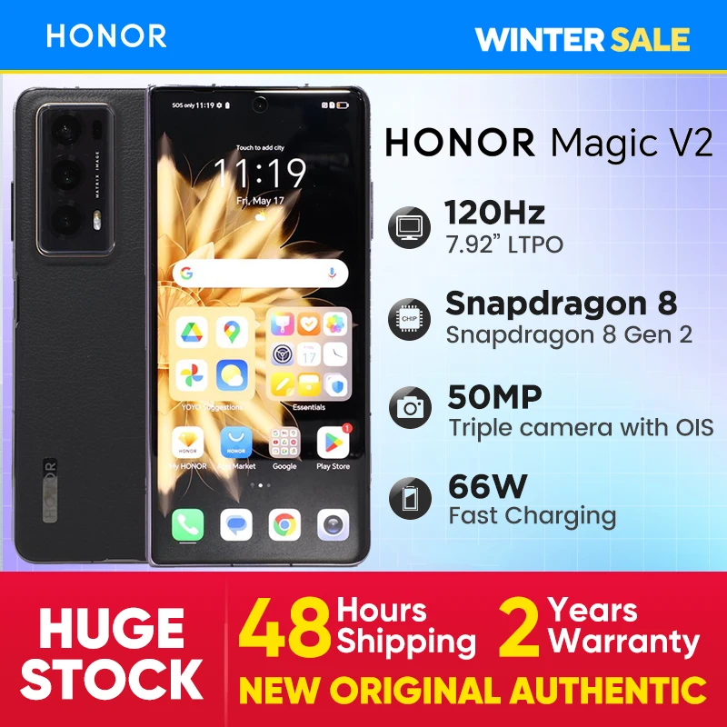 Honor Magic V2 5G Foldable Smartphone Global Version LTPO OLED Display 120Hz Snapdragon 8 Gen2 50MP Triple Camera Android Mobile