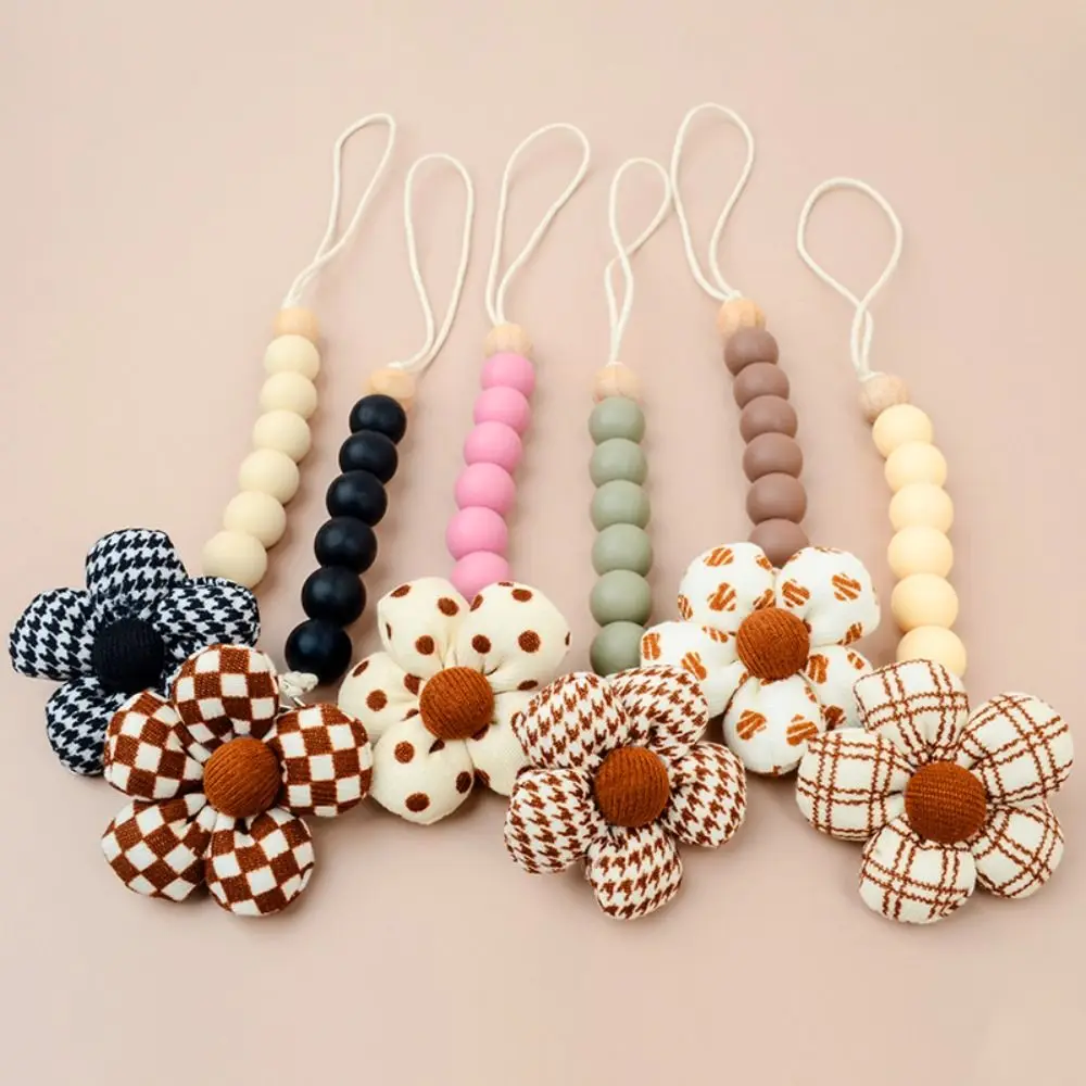 Cartoon Flower Baby Pacifier Chain Wood Silicone Bead Soother Holder Dummy Clips Removable Nipple Holder Clips Baby Accessories