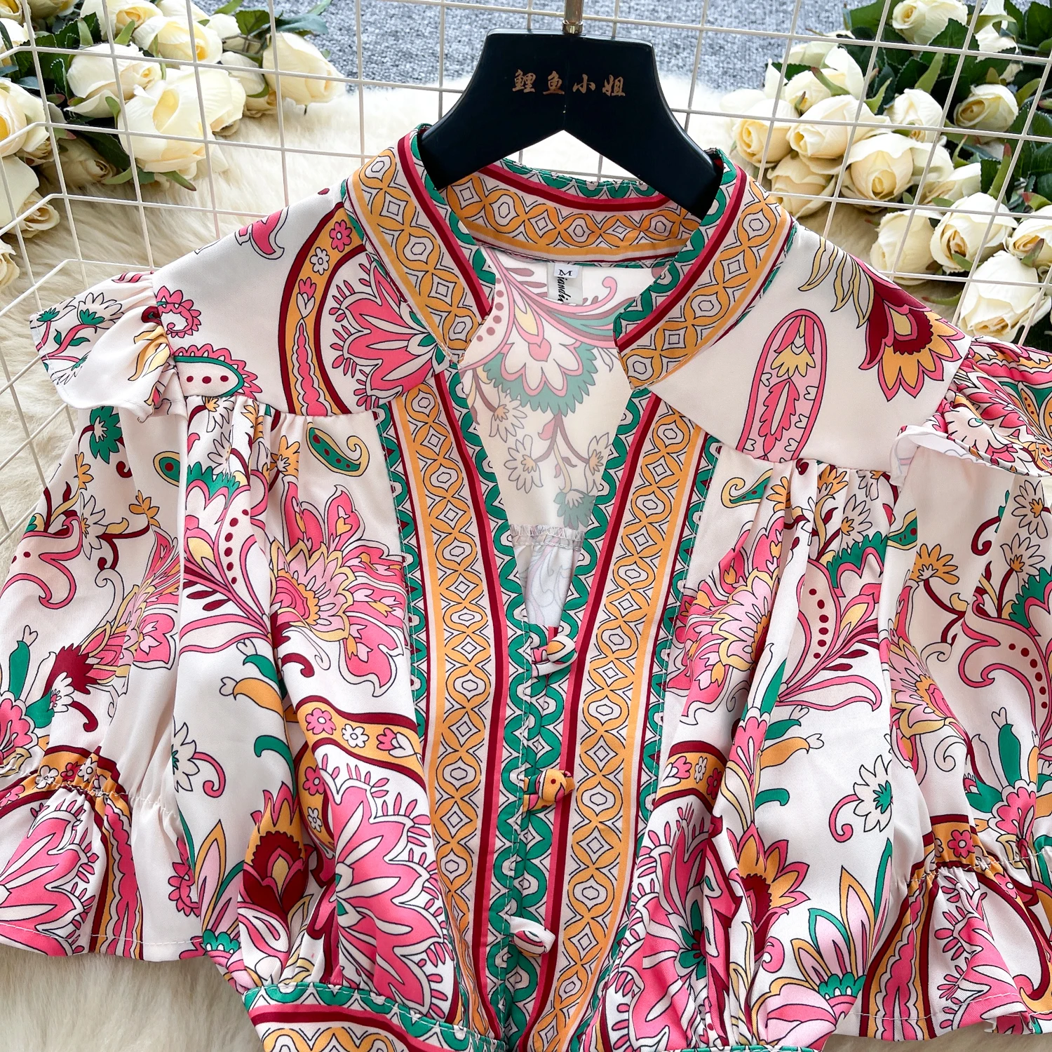 Chic Sexy V-ausschnitt print kurzarm Gespleißt Fee A-linie Sommer Frauen Boho Sommerkleid frauen kleidung mini kleid