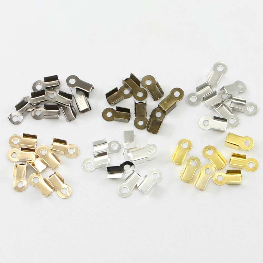 200pcs/lot Cove Clasps Cord End Caps String Ribbon Leather Clip Tip Fold Crimp Bead Connectors For Jewelry Making DIY Supplies