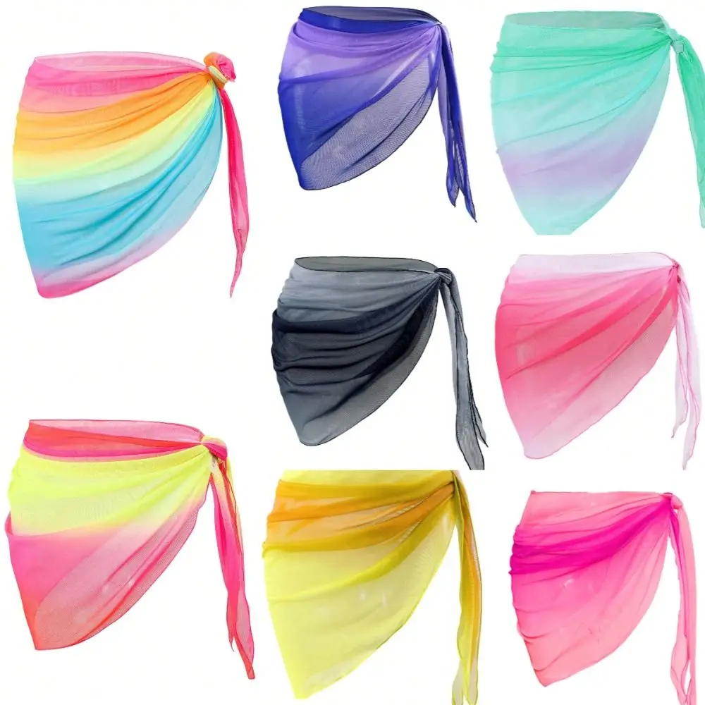

Chiffon Material Beach Dress Short Length UPF Protection Sarongs Breathable Quick-Dry Gradient Color Bikini Wrap