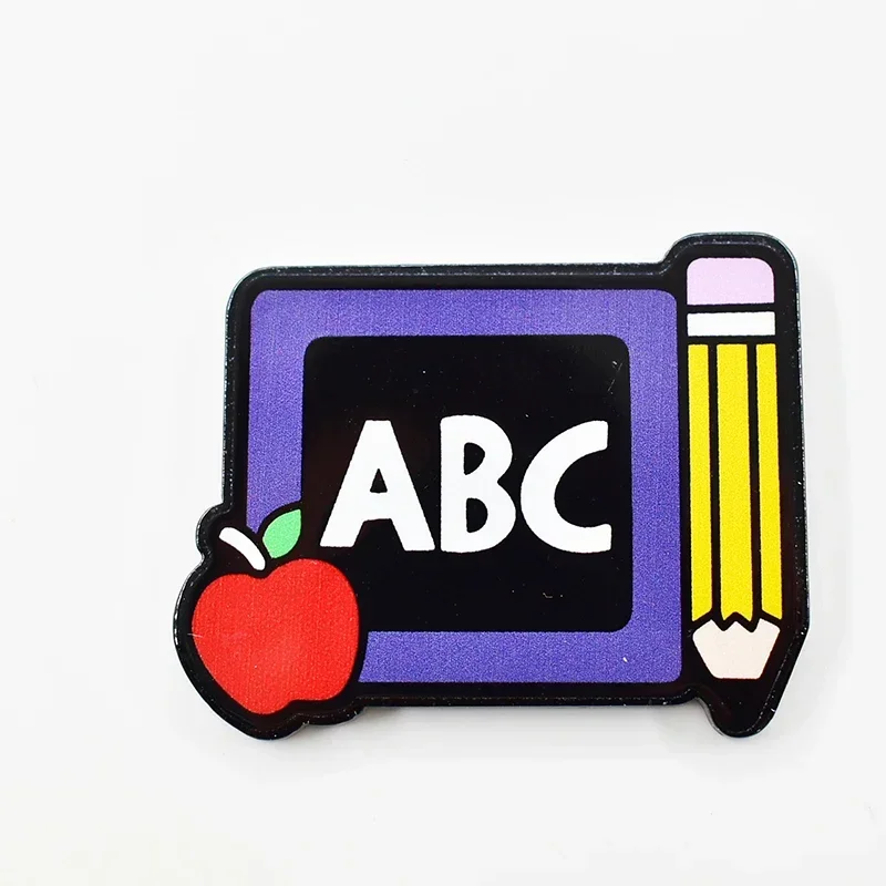 10PCS Apple Blackboard ABC Books Glitter Acrylic Charms Pendant Fit DIY ID Card Badge Holder Jewelry Making Teacher Student Gift