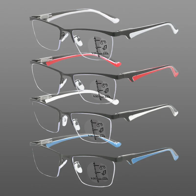 Multifocal Reading Glasses Metal Optical Half Frame Presbyopia Glasses Neutral Business Glasses A Textured Eyeglass Frame