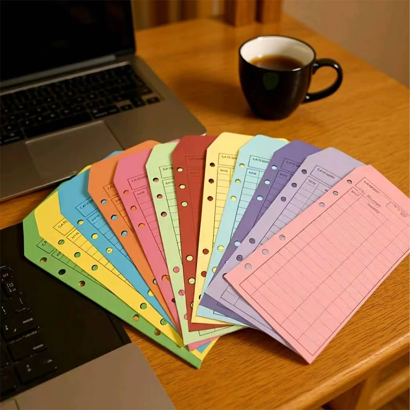 12pcs Color Envelope and A6 Loose-Leaf Case Set, 6-Hole Thickened Paper Envelope, Portable Loose-Leaf Holder Inner Page Case