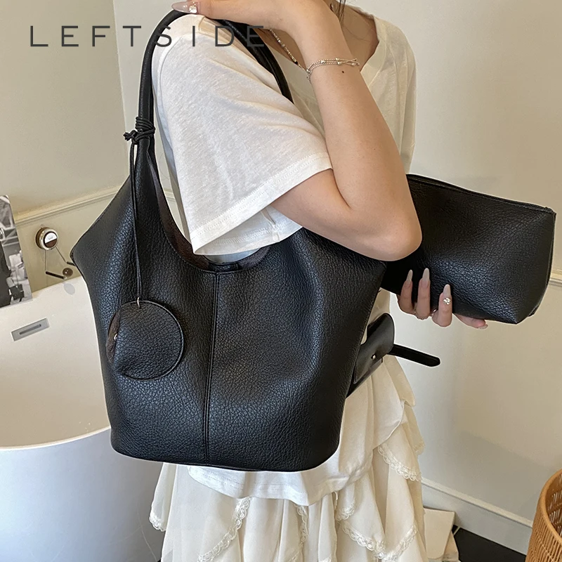 

LEFTSIDE 2 Pcs/set Short Handle Big Shoulder Bags for Women Mini PU Leather Tote Bag 2025 New Designer Purses and Handbags