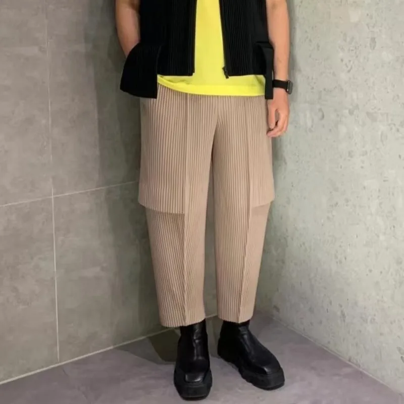 

Miyake Pleated Pants Army Green Nine-minute Workwear Sweatpants Men's Four Seasons Casual Loose Japanese Street Commuter Clothes