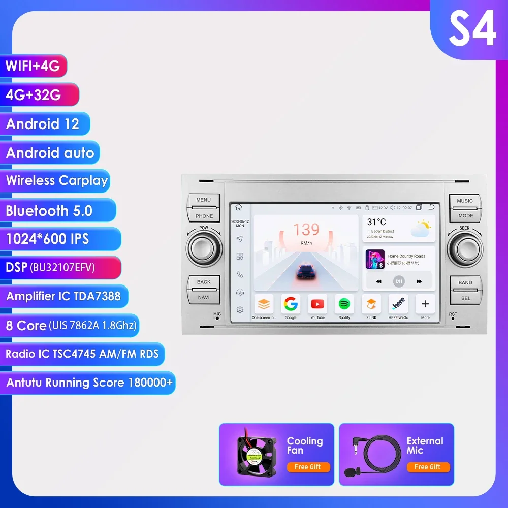 Android Autoradio Voor Ford Focus 2007 Mondeo S-Max C Max Kuga Galaxy Fiesta Transit Fusion Connect Autoradio Multimedia Carplay - afbeelding 1