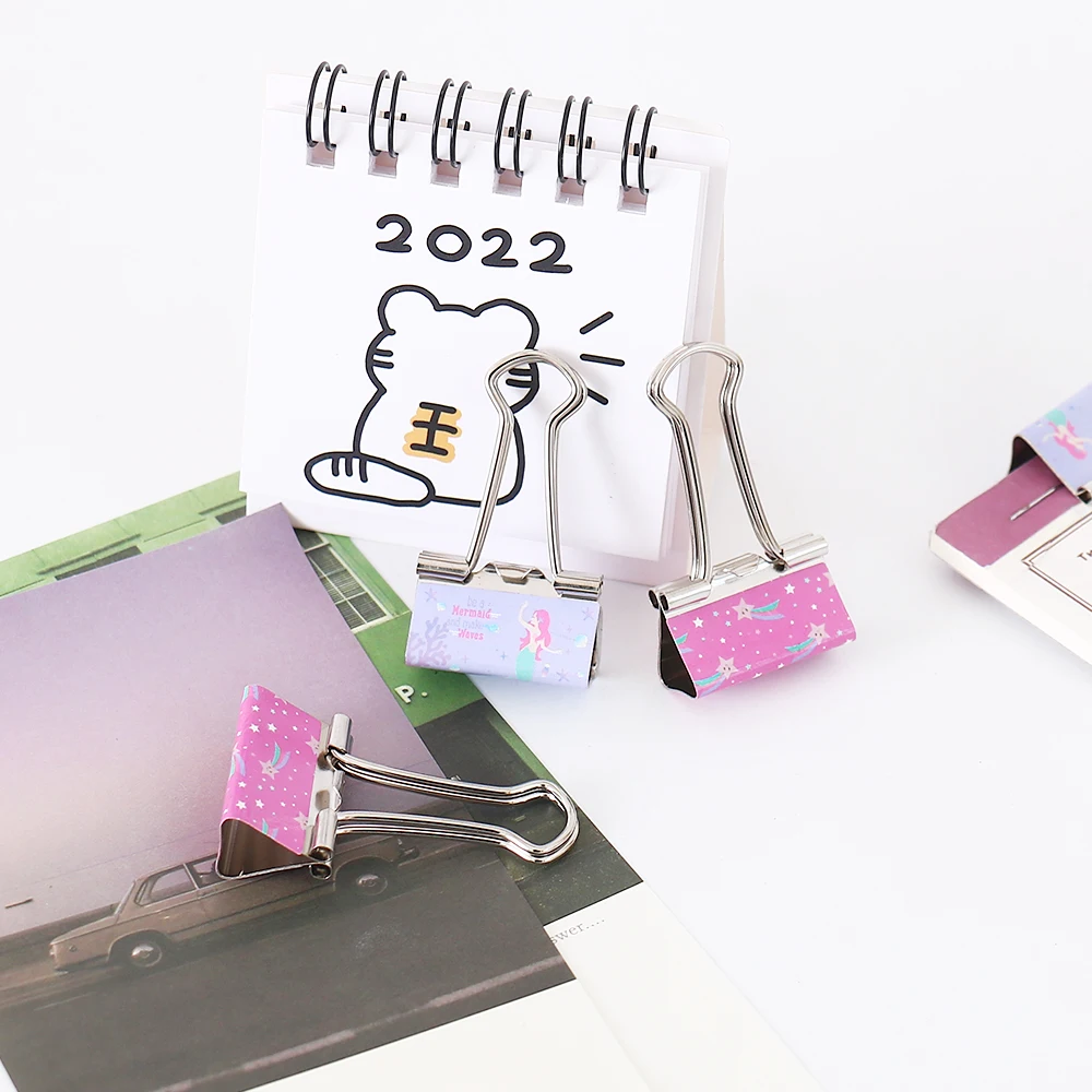 10pcs/lot purple pink Metal Binder Clips 25mm Notes Letter little mermaid Paper Clip Office Supplies Binding Securing Clips