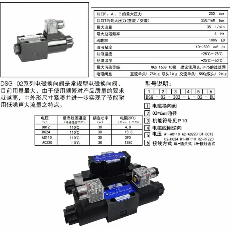 Hydraulic directional valve DSG-03-3C2-DL-D24 A220 3C4 3C6 2B2 D2 solenoid valve LW