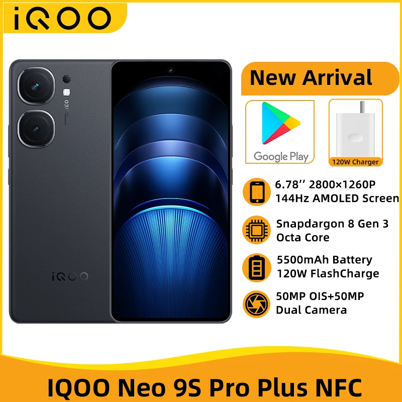 IQOO NEO 9S Pro Plus NFC Snapdragon 8 Gen 3 6.78'' 1.5K 144Hz AMOLED Screen 50MP OIS Camera 5000mAh Battery 120W FlashCharge OTG