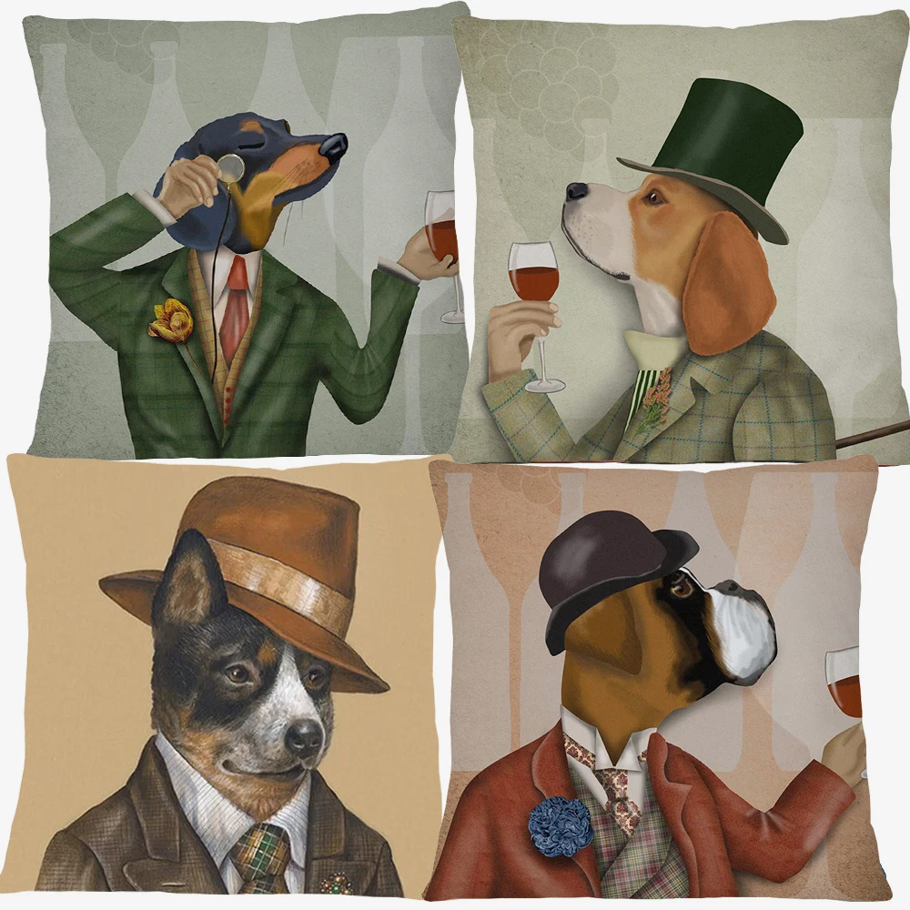 Boxer Dachshund Beagle Australian Cattle Dog Heeler Portraits Poster Cushion Cover Sofa Throw Pillow Case