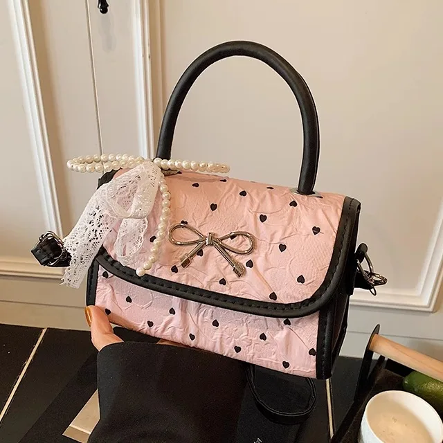 Korean Style  Knot Women's Handbag 2025 New Single Shoulder Crossbody Bag High-End Polka Dot Square Bag