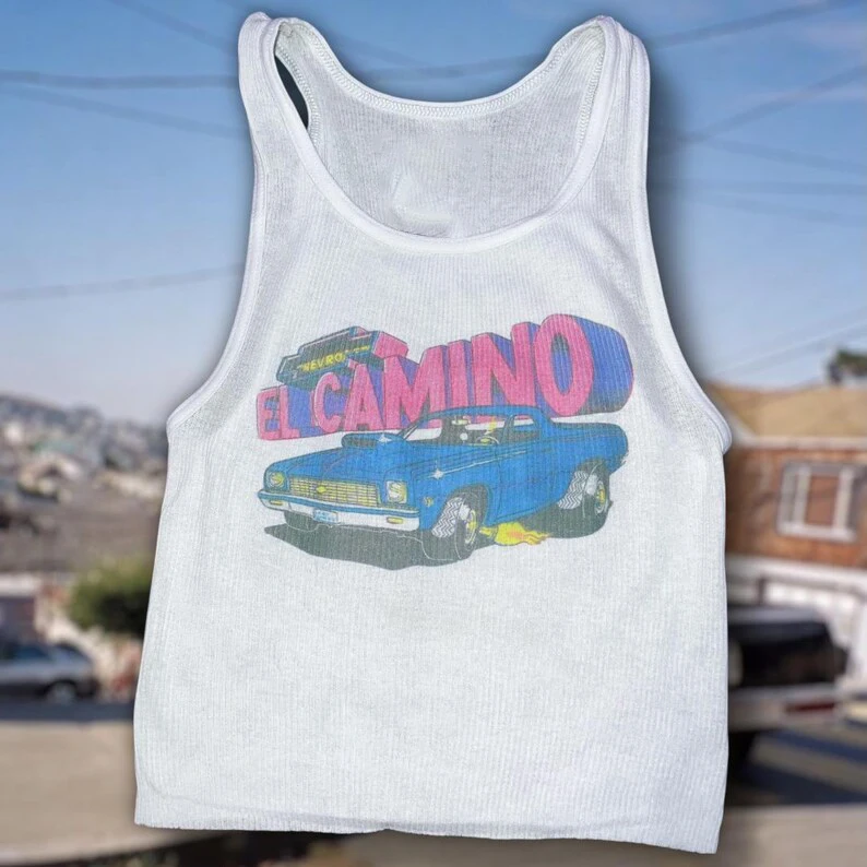 El Camino Geripptes Tanktop Street Gothic 20 Zoll Weste Emo Girls Ästhetischer Buchstabendruck Grunge Goth Camisole Top Damenbekleidung