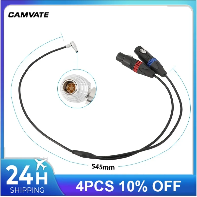 CAMVATE Audio Input Cable Connector (Right Angle 5 Pin Male To Dual XLR 3 Pin Female) For ARRI Alexa Mini's 5-pin 00 Series jack