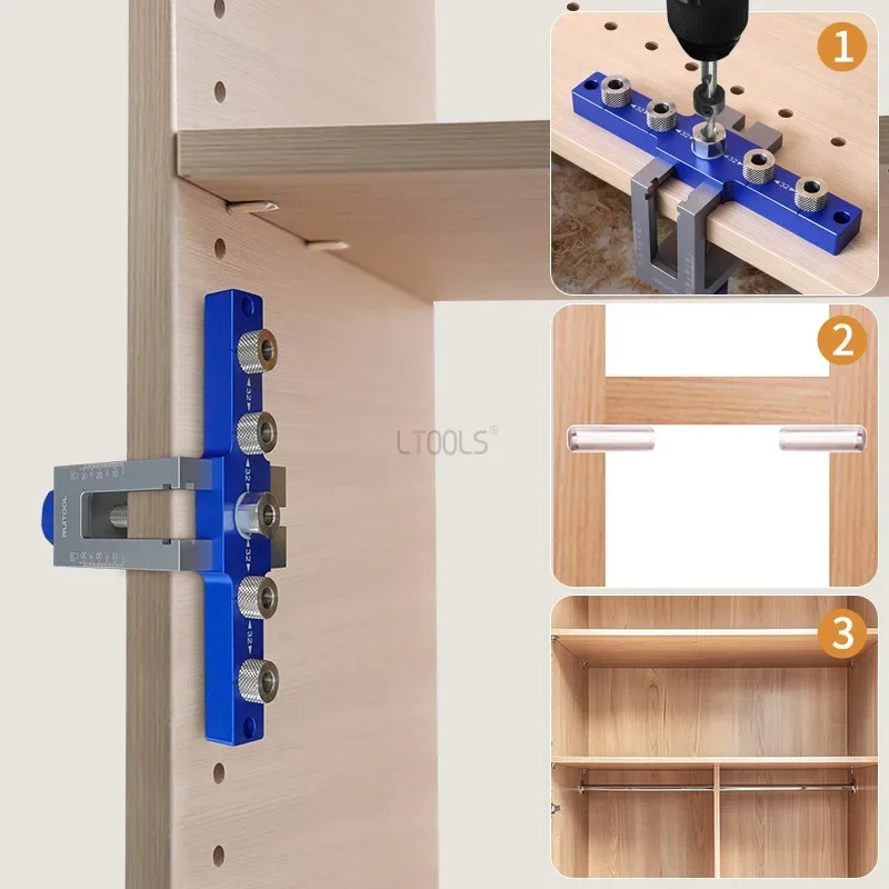 5 Holes Dowel Jig Kit Aluminum Doweling Jig 3/8 in 5/16 in 1/4 in Straight Holes Drill Guide Locator Pocket Hole Dowel Drilling