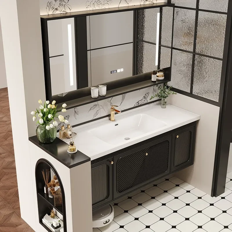 French retro bathroom cabinet combination oak rock slab seamless ceramic integrated basin toilet hand washbasin washstand