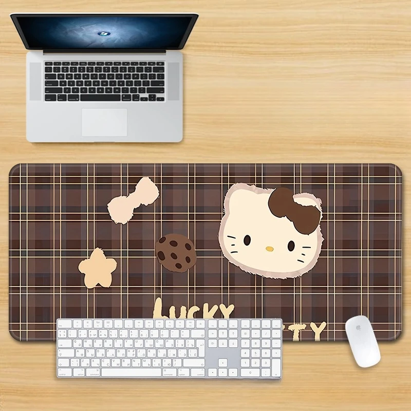

New Oversized Girl High Value Computer Keyboard Desktop Pad Retro Brown High Quality Hello Kitty Cute Printed Leather Mouse Pad