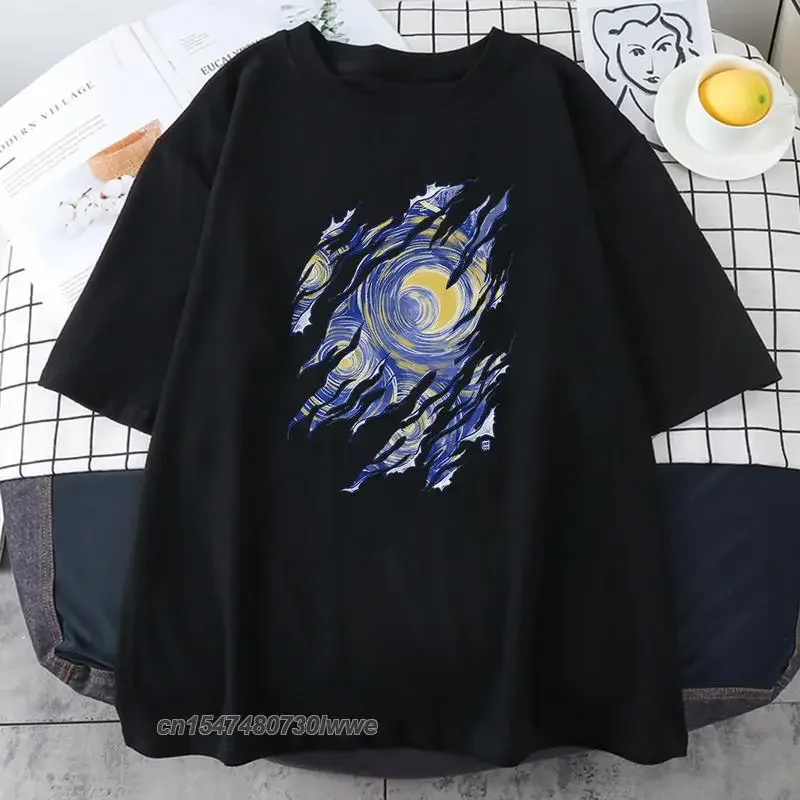 

Vincent Van Gogh Starry Night Pianting Women's T Shirts 100% Cotton Fashion Tops T Shirt Oversized Loose Women's T Shirt