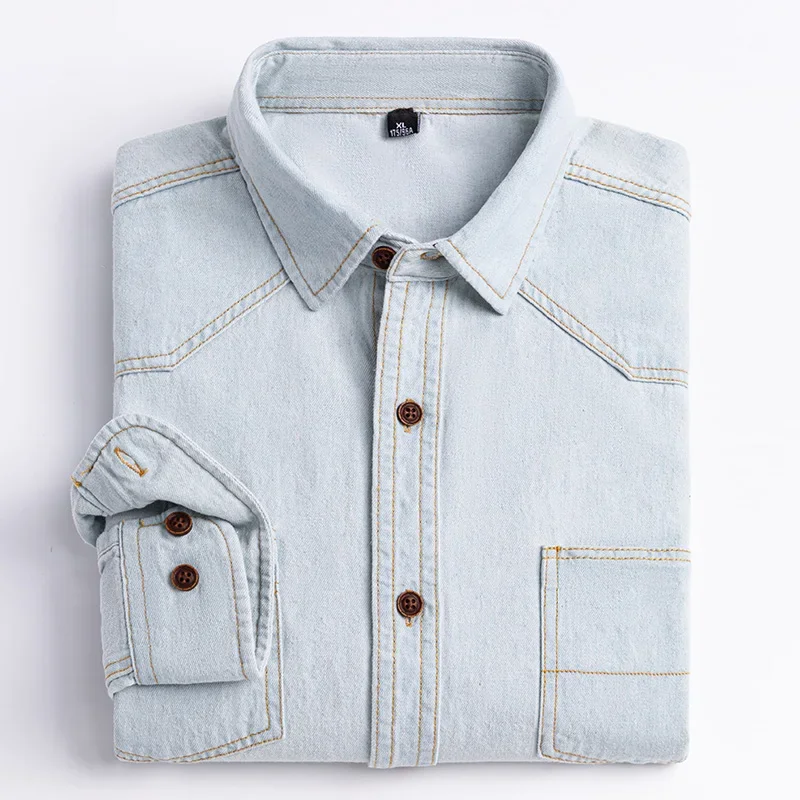 2025 Denim Pure Cotton  Long-Sleeve With Pocket Design Shirt Classic  Fashion Embroider Comfortable Clothes