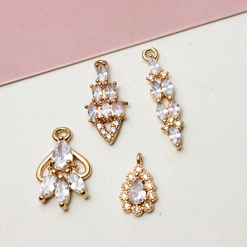 1pcs Color-preserving Copper Zircon Water Drop Geometric Pendant Diy Necklace Bracelet Earrings Jewelry Accessories Charms