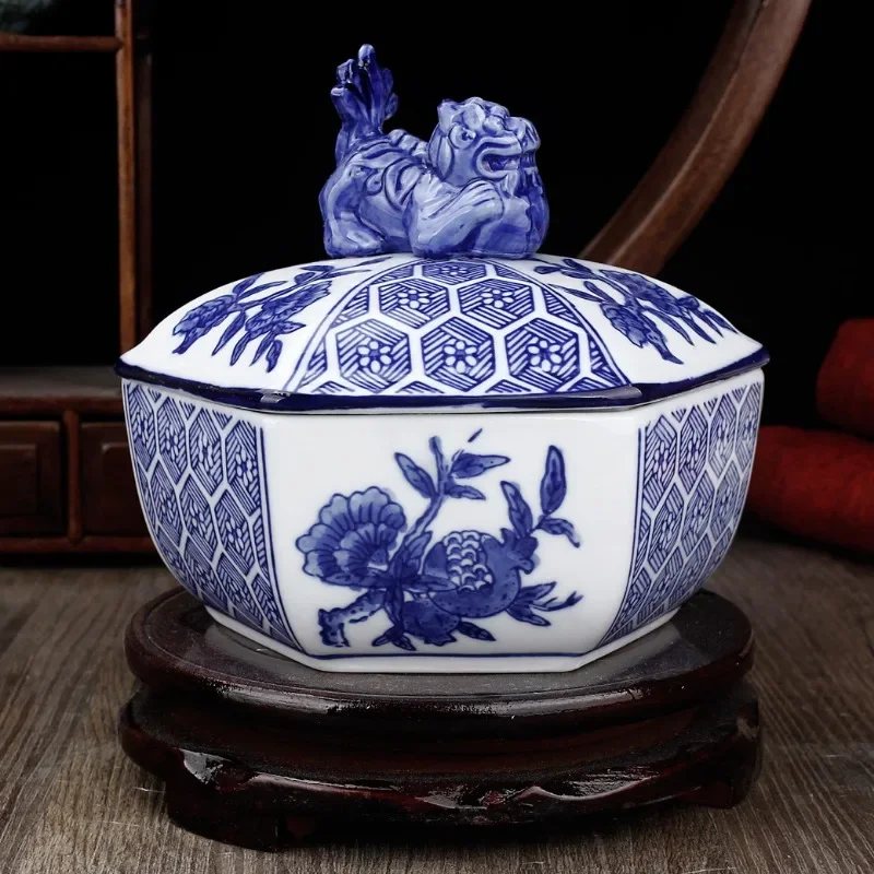 Jingdezhen-Ceramic Storage Pot Tea Can Household Storage Blue and White Ornament Jewelry Box Decoration Entrance Key Storage Jar