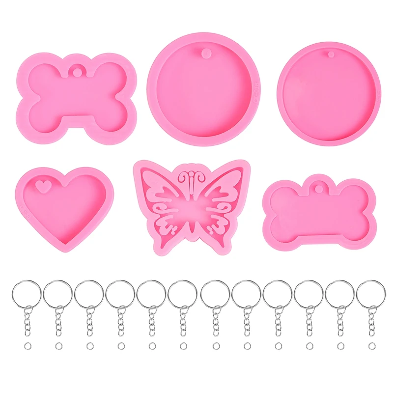 

6Pcs Silicone Keychain Molds With 12Pcs Key Rings, 12Pcs Jump Rings For Epoxy Pendant DIY Crafts