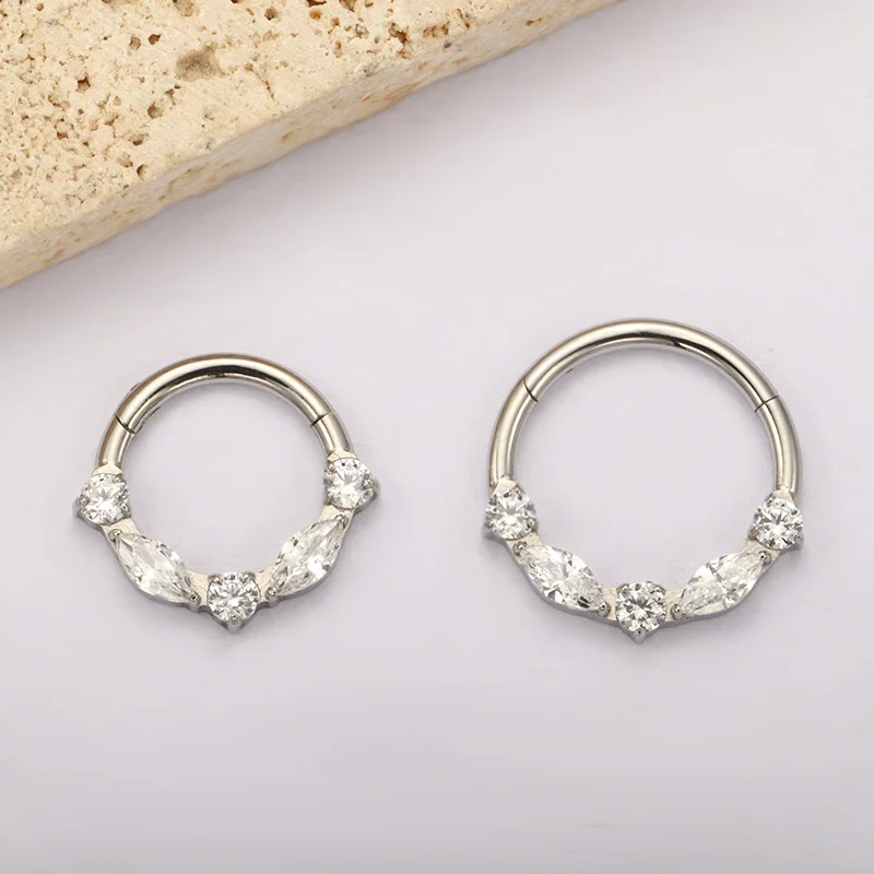 ASTM F136 Titanium Marquise CZ Hinged Segment Nose Ring Piercing Seg Clicker Septum Cartilage Tragus Helix Earring G23 TItanium