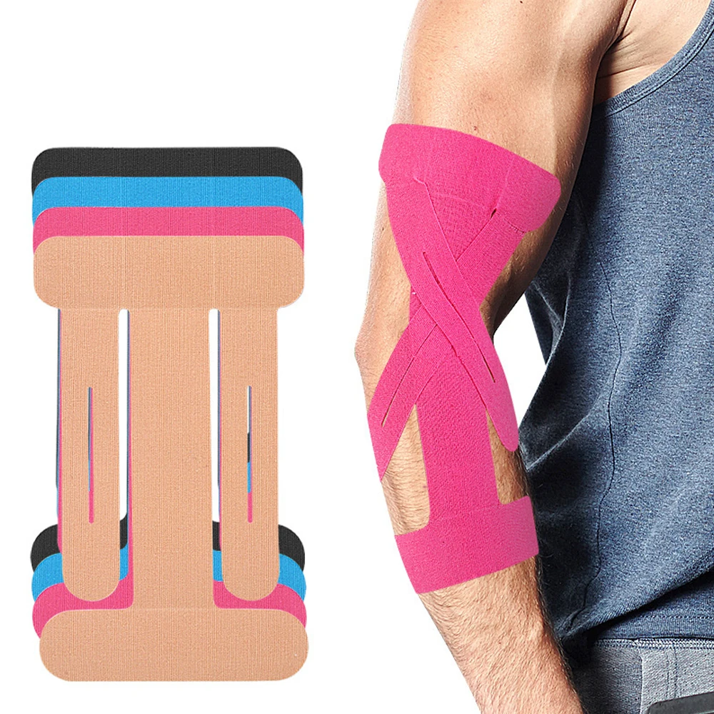 5-teiliges Kinesiologie-Tape für Ellbogen, vorgeschnitten, wasserdicht, Original-Baumwolle, latexfrei, zur Muskelunterstützung und Schmerzlinderung – Detail 1