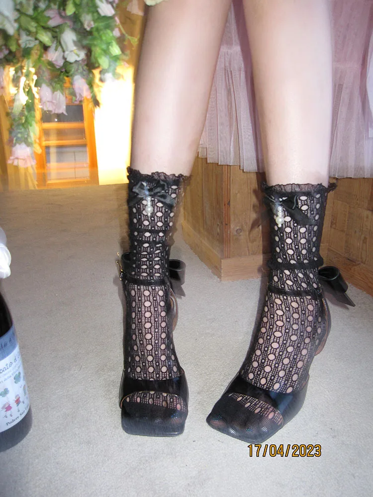 Tube Socks Black Women's Rhinestone Bow Hollow-out Short Solid Color Ballet Girl Leg Shaping Thin White Four Seasons Universal