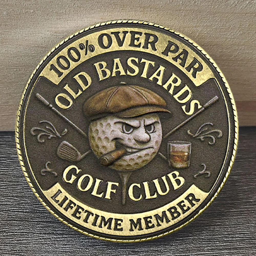 Vintage Golf Member Medallion Coin “Swing Hard Drink Harder”, 3D Relief Antique coin Golf Bag Clubs Ball replica Funny Gift