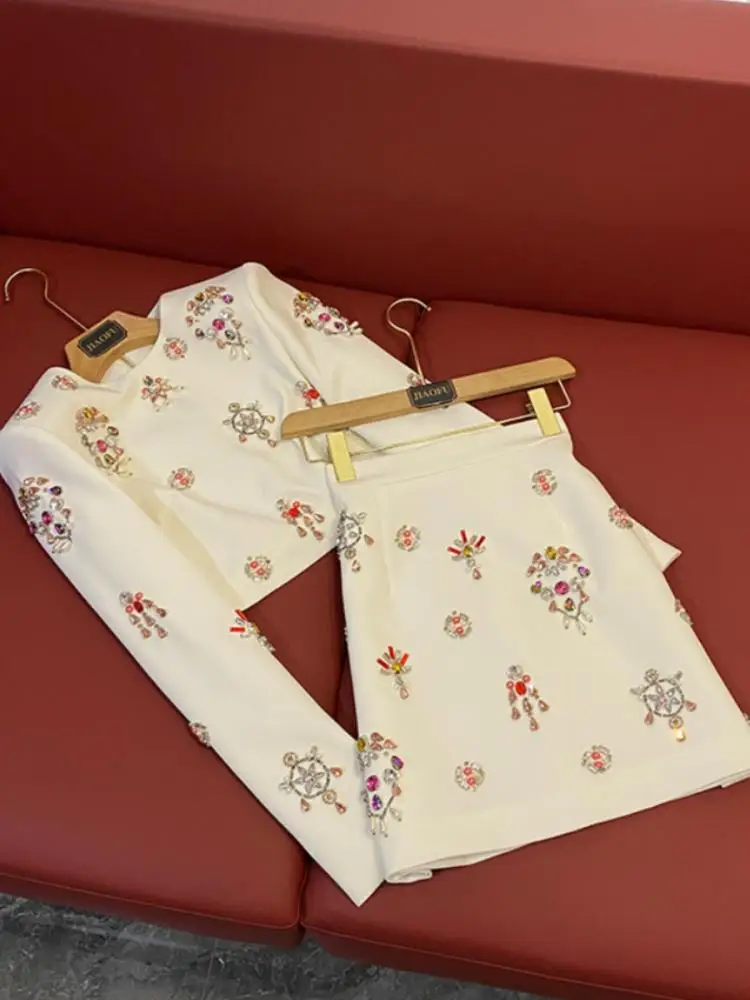 

Faionable Heavy Embellied Diamond ort Top And Skirt Set Two Piece Set Celebri Inspired Commute Sle Polyester Fiber