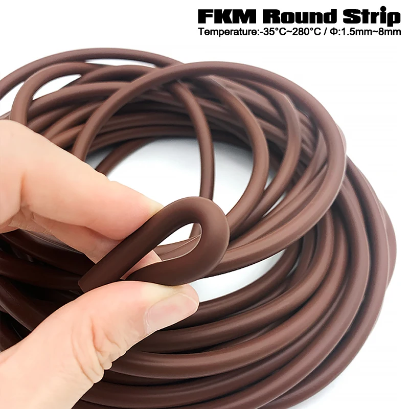 2/3/5M FKM Solid Rubber Round Strips Brown Fluororubber Seal Strip Oil Resistance Anti-wear Diameter 1.5/1.8/2/2.5/3/4~8mm