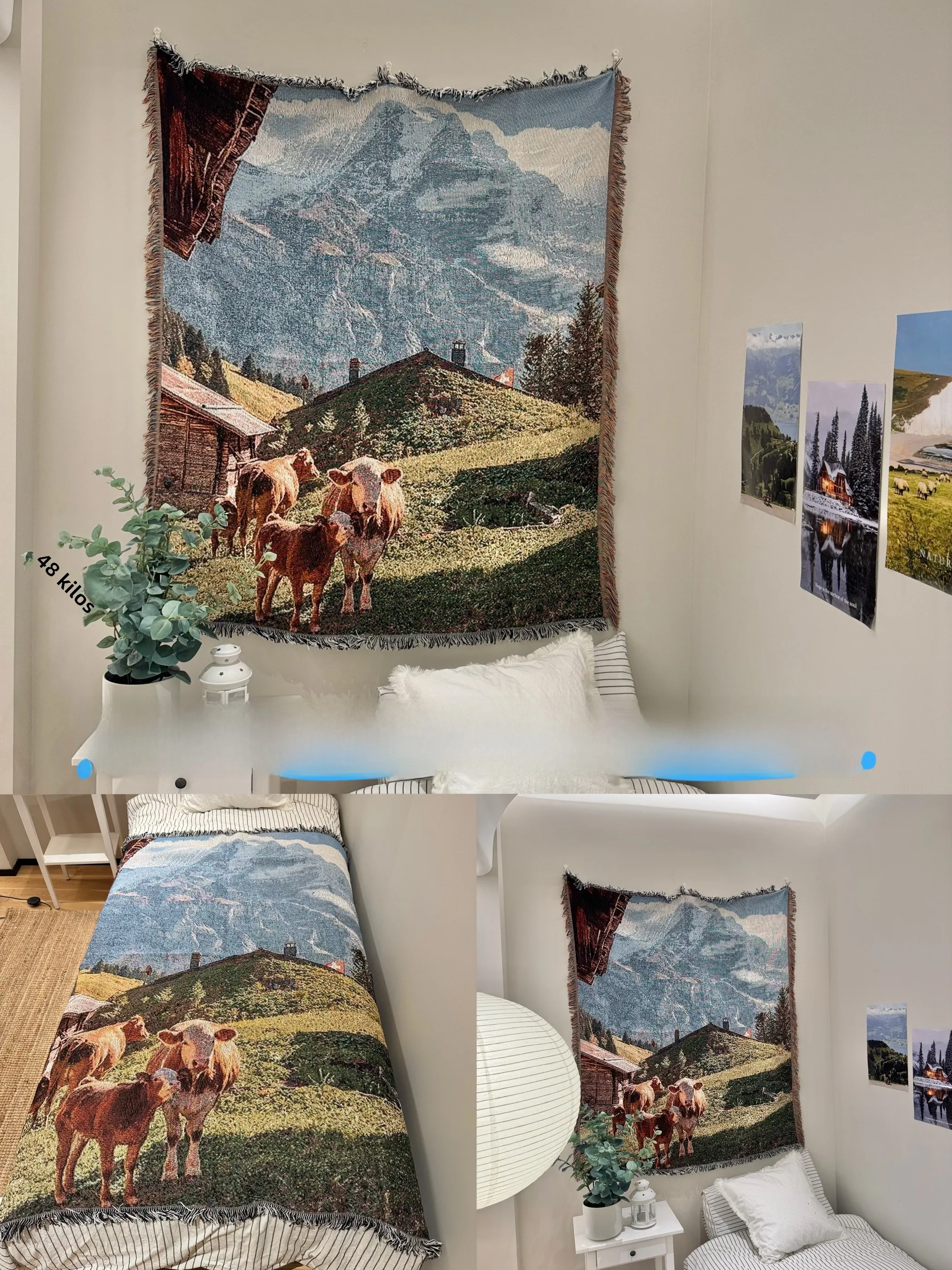 Alpine Lacape Tapestry Nordic Sle Mixed Material Cartoon Animation Motif Rectangular Fre Small Cover Blanket