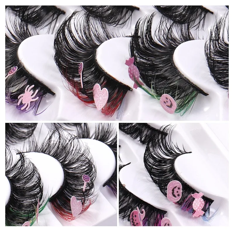 Halloween Colored False Eyelash 7 Pairs Fluffy Russian Fashion Soft Fake Lash Cute Extension Strip Thick Eyelashes Stage Makeup