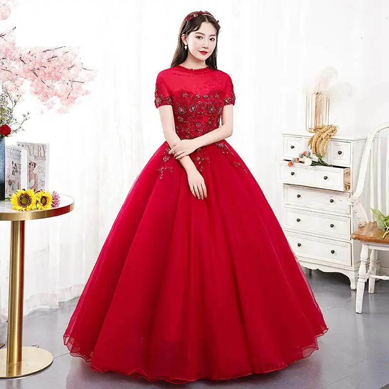 Vestidos de quinceañera de tul personalizados, delicados vestidos de baile de flores con cuentas y manga corta, clásico, elegante, largo, Sukienka Balowa