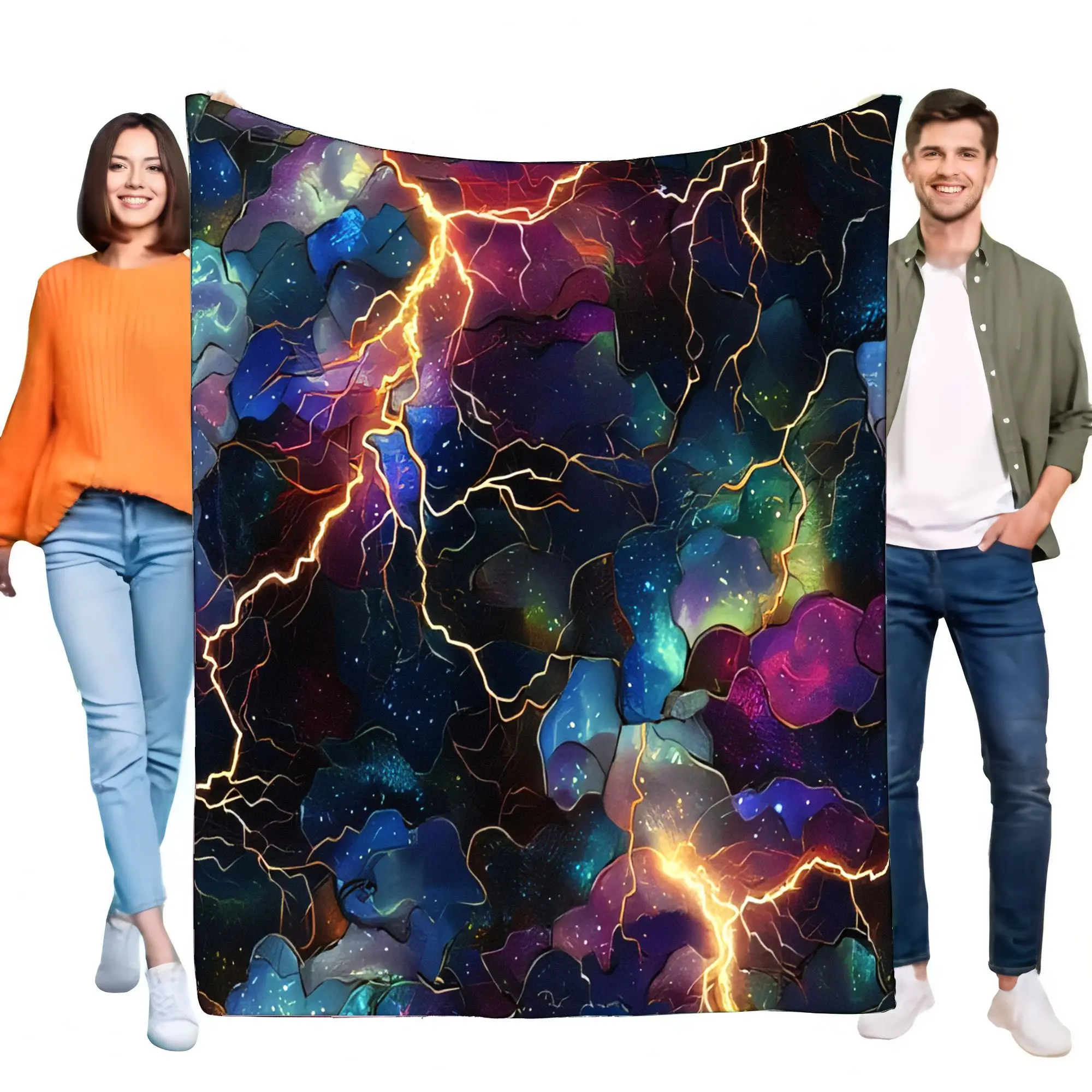 Cosmic Lightning Galaxy Blanket Super Soft Plush Flannel Throw for Bed Sofa Couch Warm Lightweight Home Decor Unique Gift for Sc