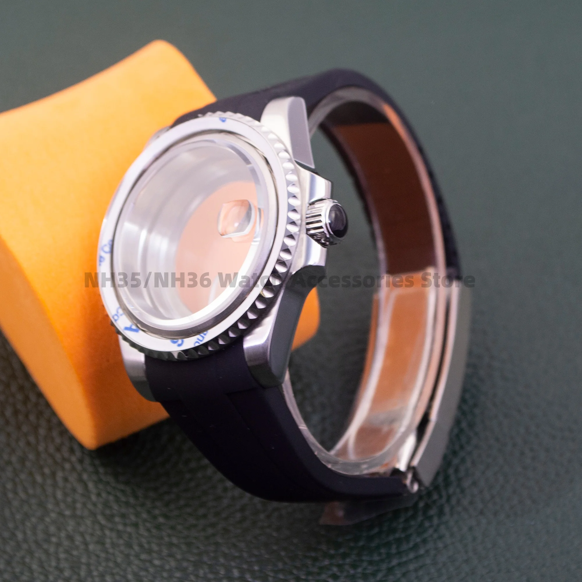 Stainless Steel NH35 Watch Case Rubber Strap Resin Casting Crown for SUB GMT NH34 NH35 NH36 Movement 40mm Watch Case