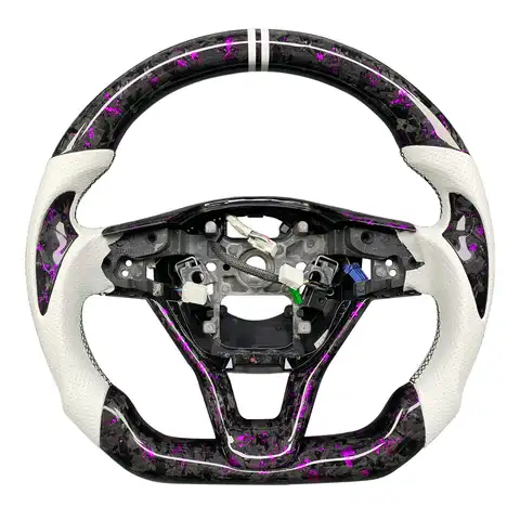 Custom D Shape Steering Wheel For Honda Accord 10th Gen 2018-2022 Forged Carbon White Leather Trim