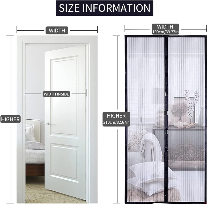 Summer Magnetic Screen Door Curtain Anti-Mosquito Net Fly Insect Screen Mesh Automatic Closing Kitchen Curtain Easy Installation
