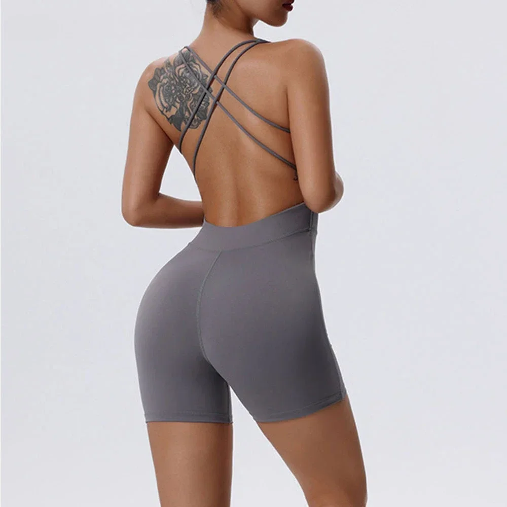 

Летний спортивный комплект, женский тренировочный костюм для йоги, спортивная одежда, женский спортивный комбинезон, комбинезон для фитнеса, эластичные женские боди с эффектом пуш-ап для тренировок