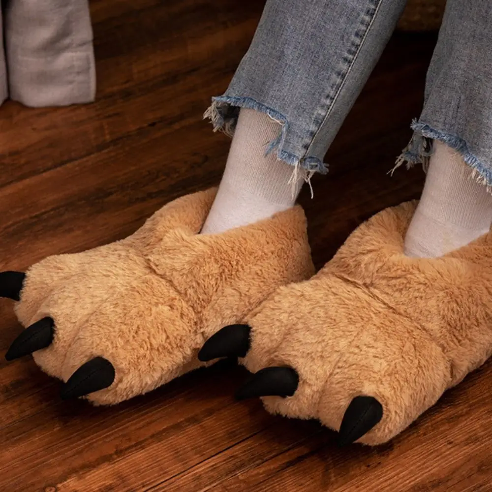 

Fashion Cartoon Winter Tiger Claw Slippers Furry Exaggerate Plush Cat Paw Boots Large Thicken Cosplay Boots Club