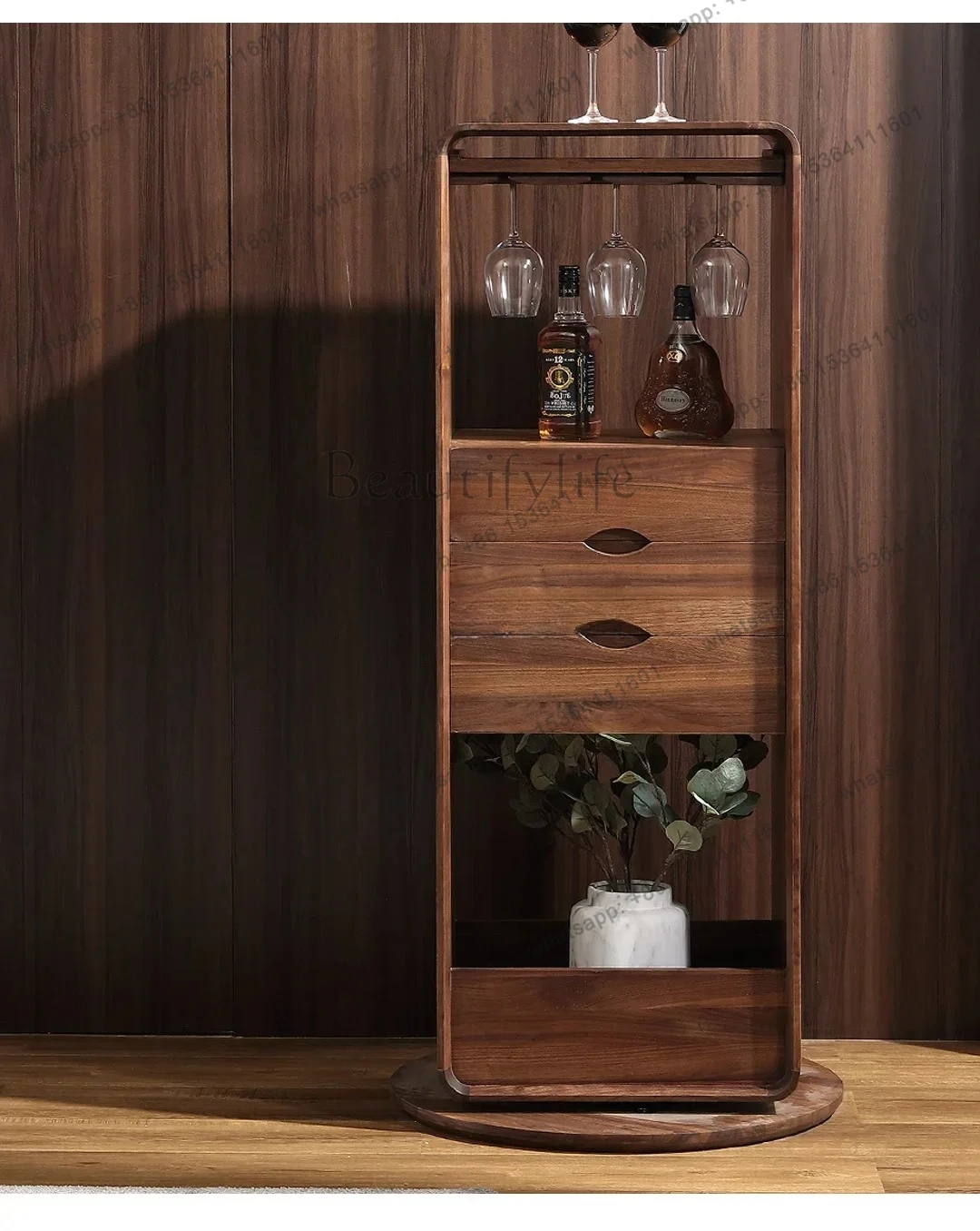 Walnut Solid Wood Restaurant Wine Cabinet Italian Rotating Minimalist Floor Multi-Function Locker