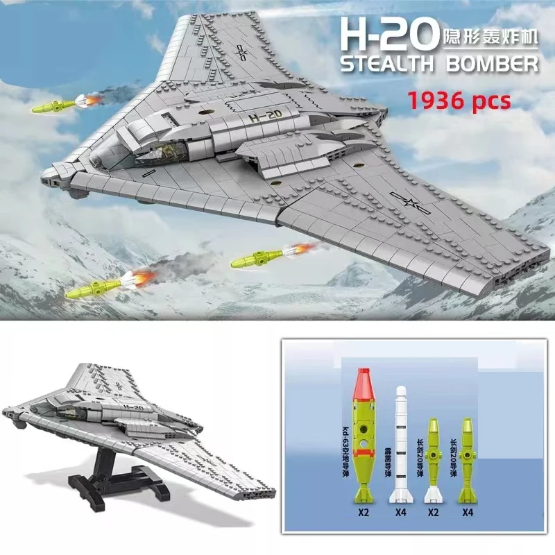 

1936PCS Military H-20 Stealth Bombers Building Blocks Army Fighter Weapon Plane WW2 Airplane City Model Bricks Toy For Kids Boy