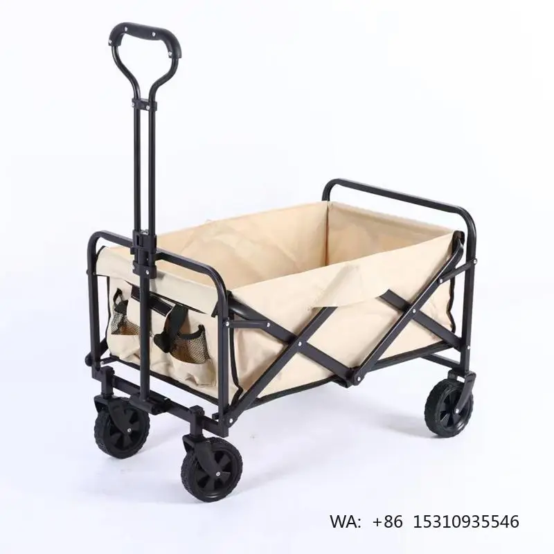 Camping Beach Folding Trolley Cart Portable Lightweight Large Capacity Adjustable Height Folding Wagon 600D Oxford Fabric Steel