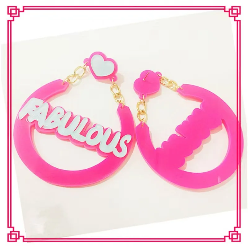 مبالغ فيها بشكل فردي الإنجليزية إلكتروني الأقراط فاسق الهيب هوب العصرية العلامة التجارية سلسلة الاكريليك إلكتروني الأقراط الأقراط الأقراط #4